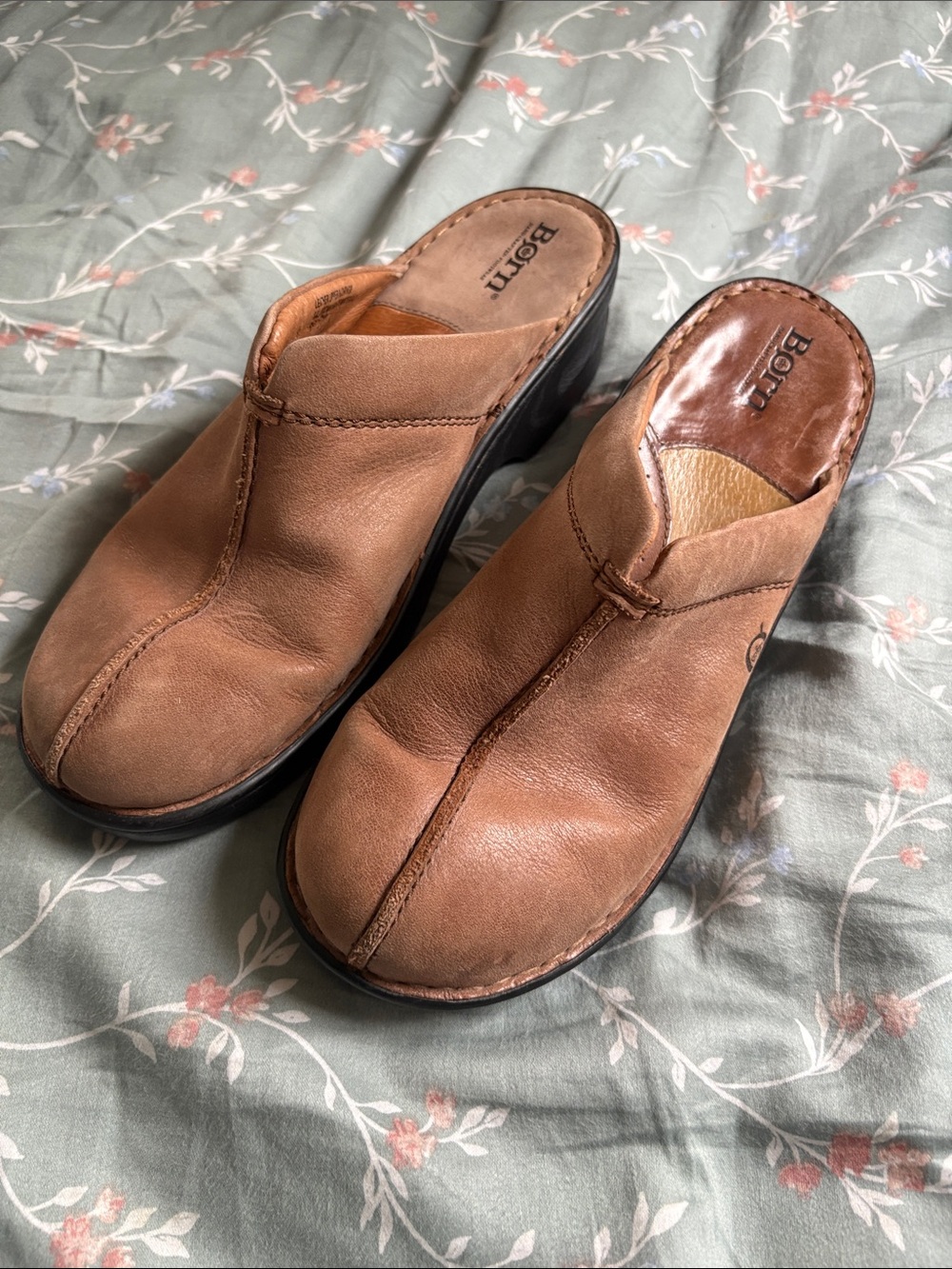 Born Tan Leather Slip-On Mule with Central Seam